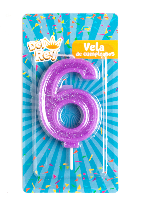 VELA CON GLITTER Nº 6 LILA 12 X 50
